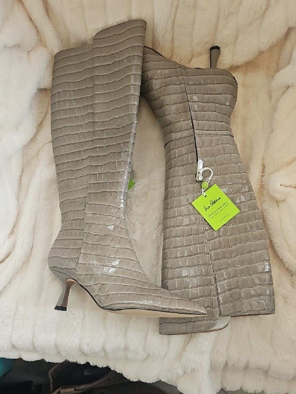 Sam Edelman Gray Croc-Embossed Pointed Toe Knee Boots - Picture 5 of 9